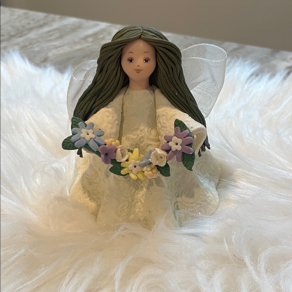 Kneeded Angels Friendship Ceramic Angel Figurine with Floral Garland 3 for $20
